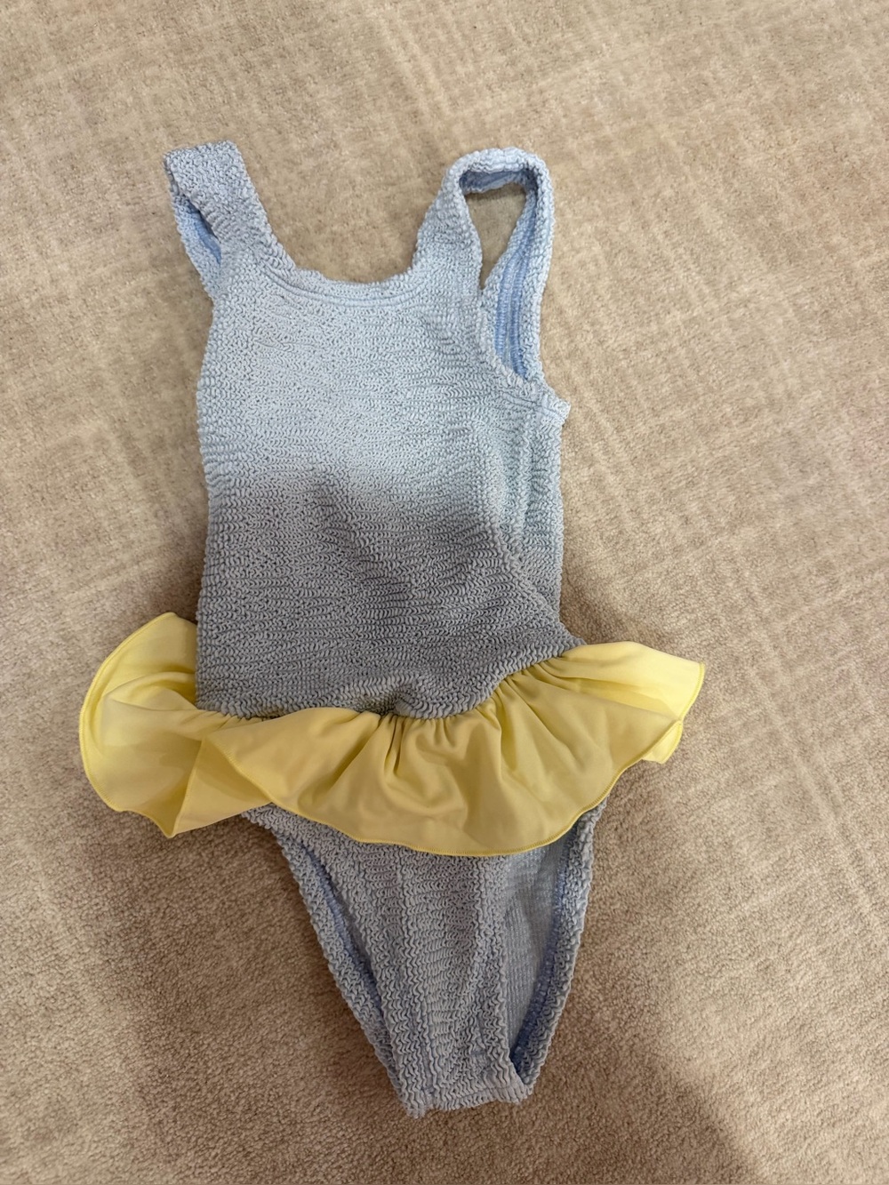 Hunzag Light Blue Textured One-Piece Swimsuit with Yellow Tulle Ruffle